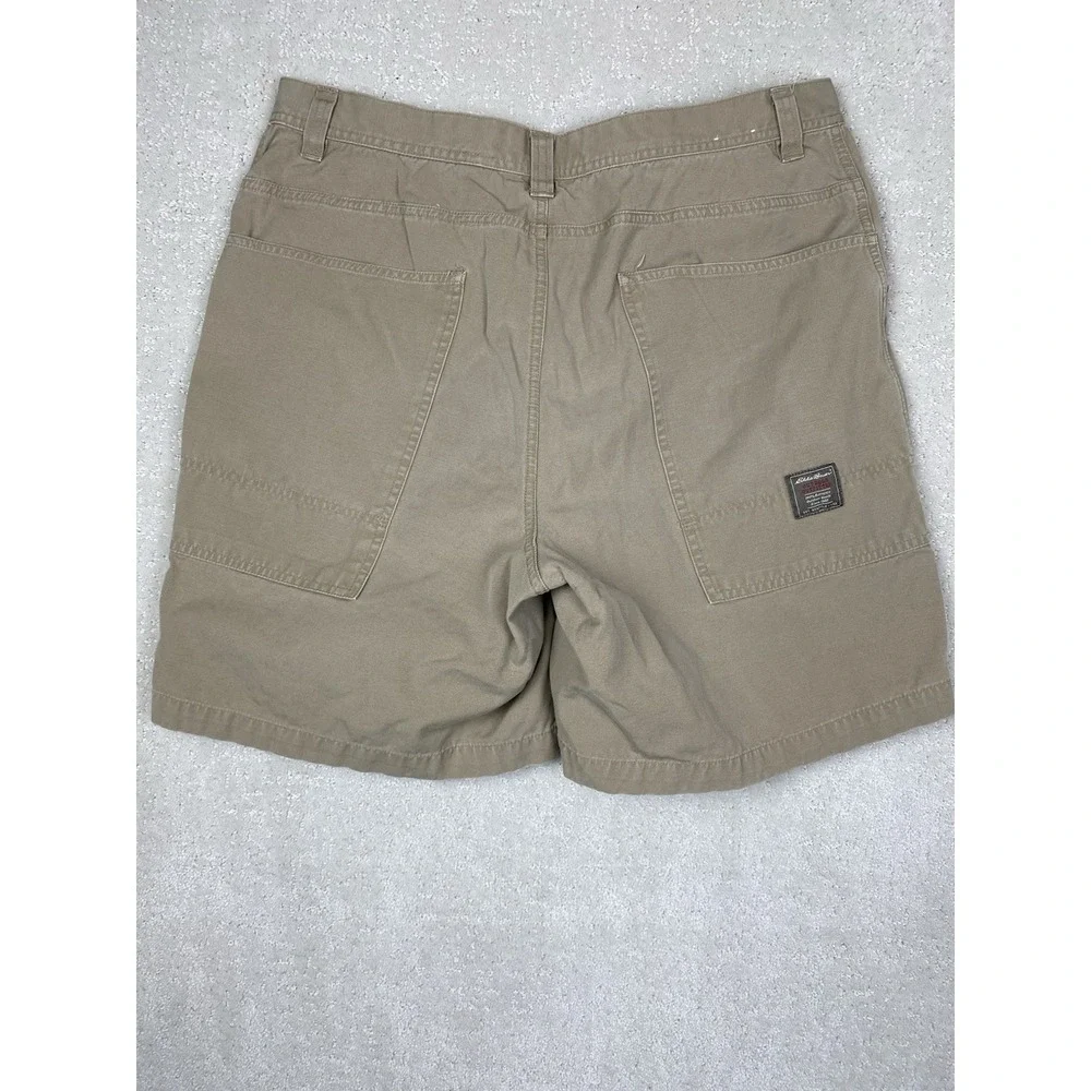Eddie Bauer Carpenter Shorts Men's 36 Measured 34 Tan Khaki Cotton Flat Front